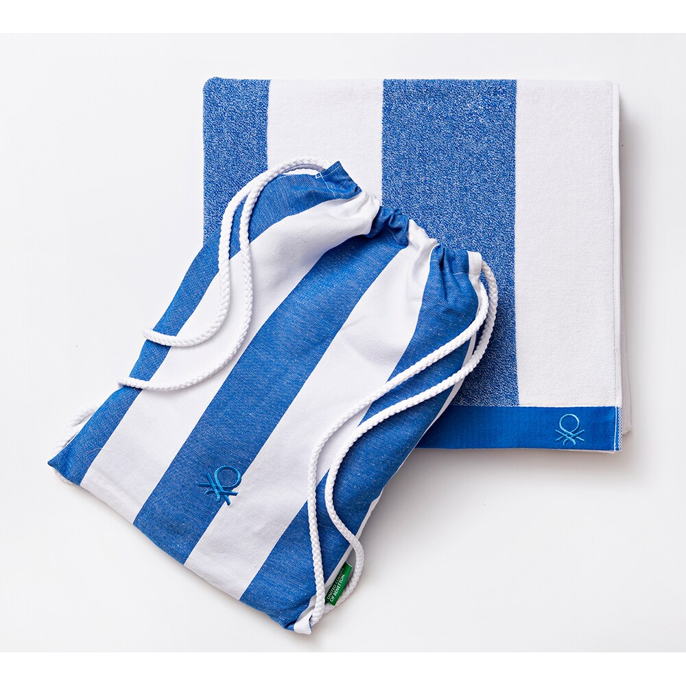 Set prosop cu sac BENETTON Po, 90 x 160 cm, bumbac, alb-albastru