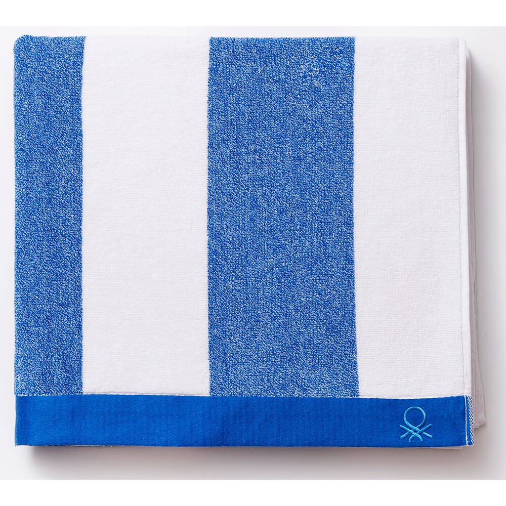 Set prosop cu sac BENETTON Po, 90 x 160 cm, bumbac, alb-albastru