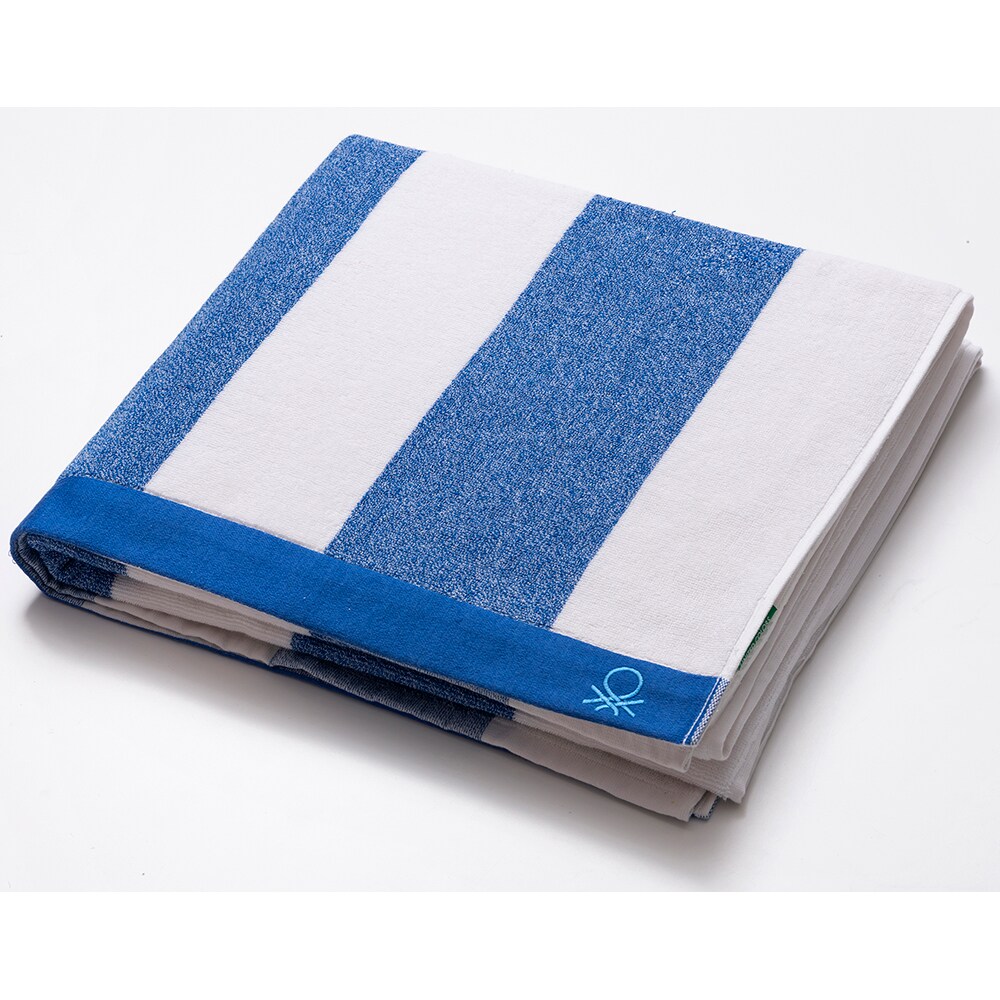 Set prosop cu sac BENETTON Po, 90 x 160 cm, bumbac, alb-albastru