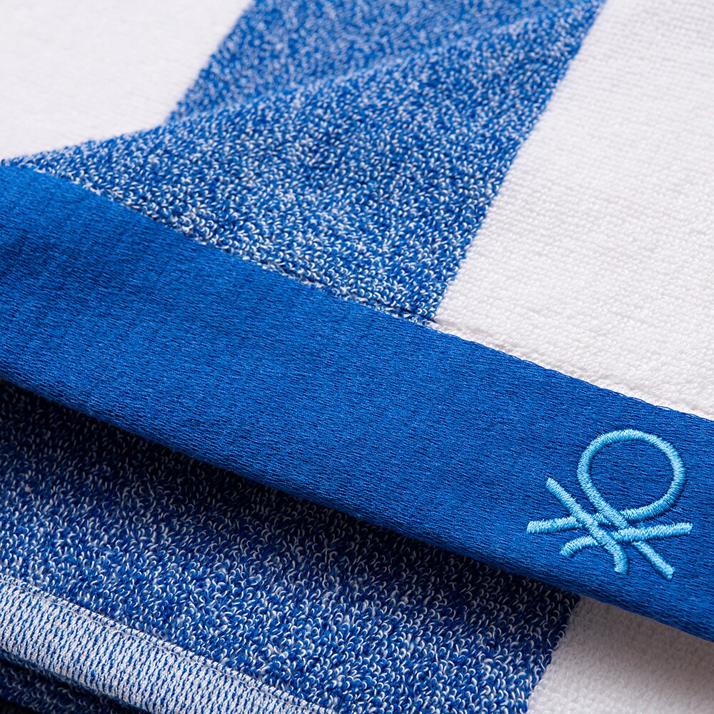 Set prosop cu sac BENETTON Po, 90 x 160 cm, bumbac, alb-albastru