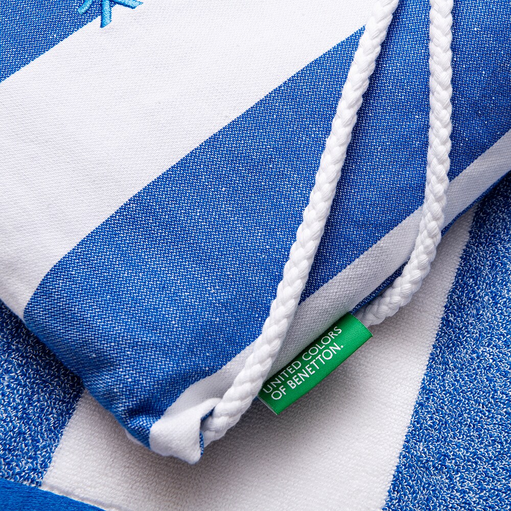 Set prosop cu sac BENETTON Po, 90 x 160 cm, bumbac, alb-albastru