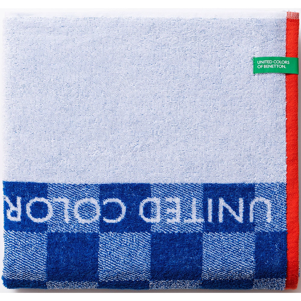 Prosop BENETTON Squares, 70 x 140 cm, bumbac, alb-albastru