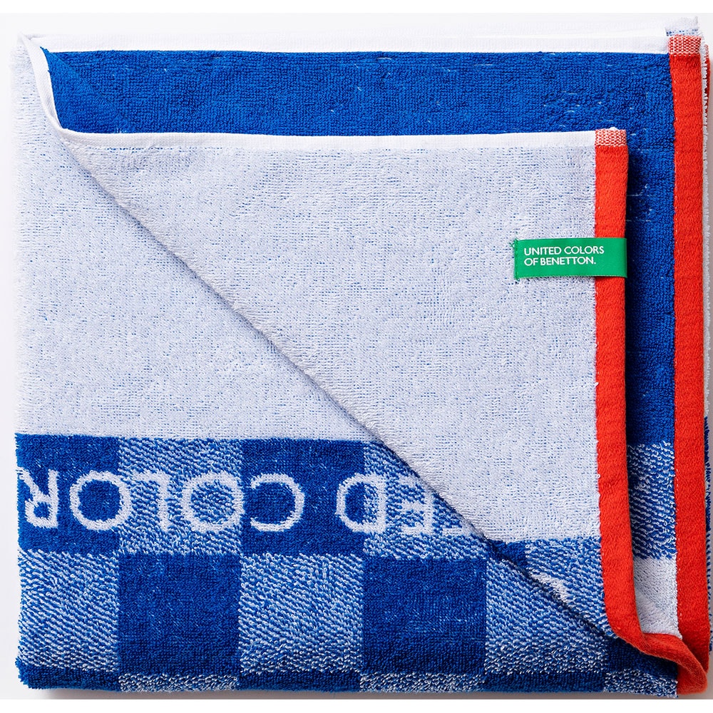 Prosop BENETTON Squares, 70 x 140 cm, bumbac, alb-albastru