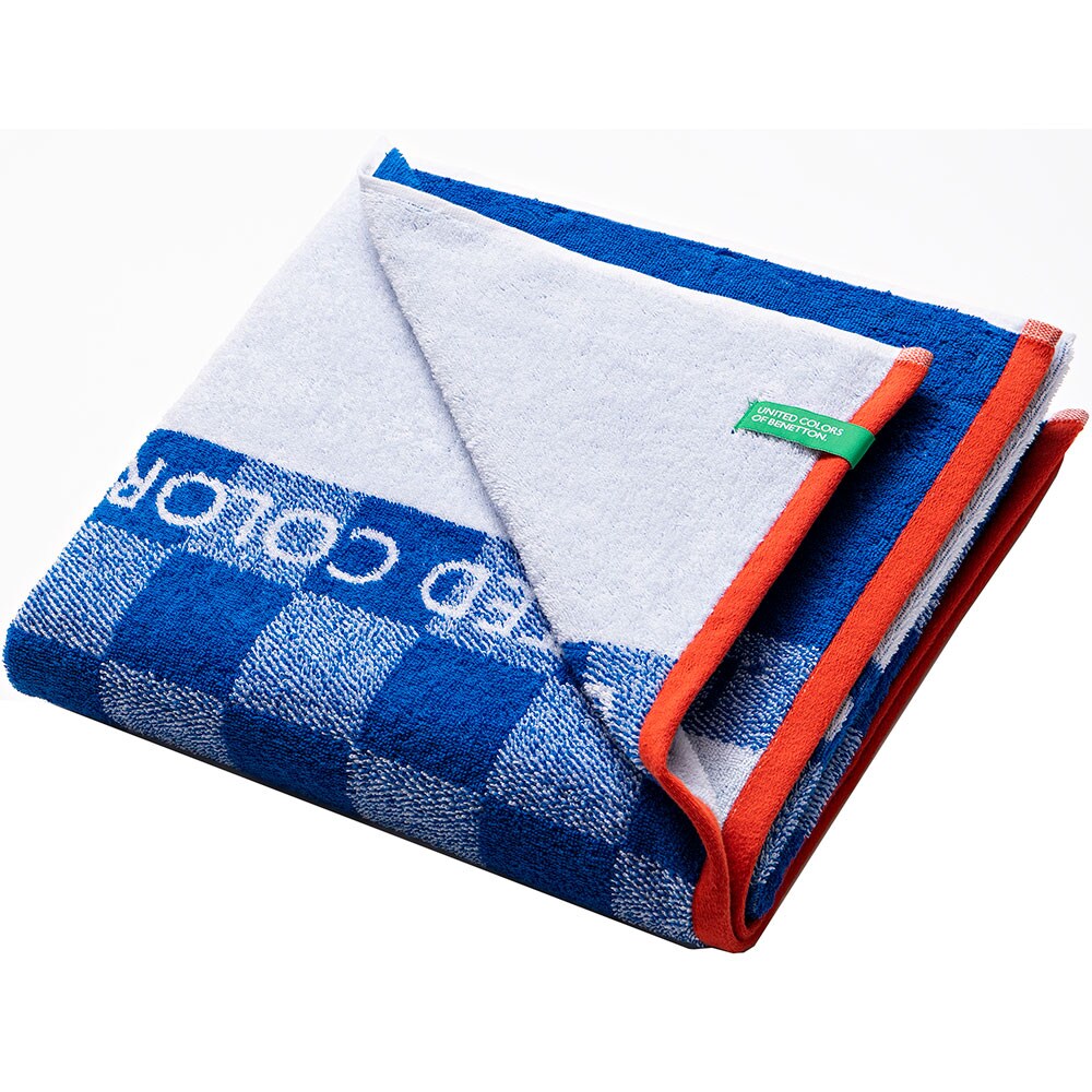 Prosop BENETTON Squares, 70 x 140 cm, bumbac, alb-albastru