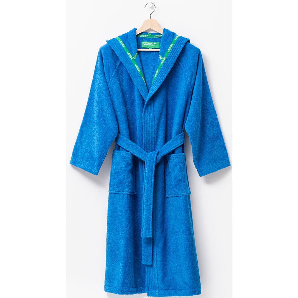 Halat de baie cu gluga BENETTON Rainbow, unisex, bumbac, M/L, albastru