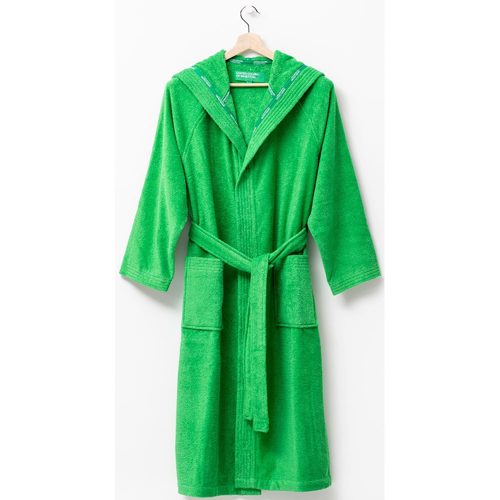 Halat de baie cu gluga BENETTON Rainbow, unisex, bumbac, L/XL, verde