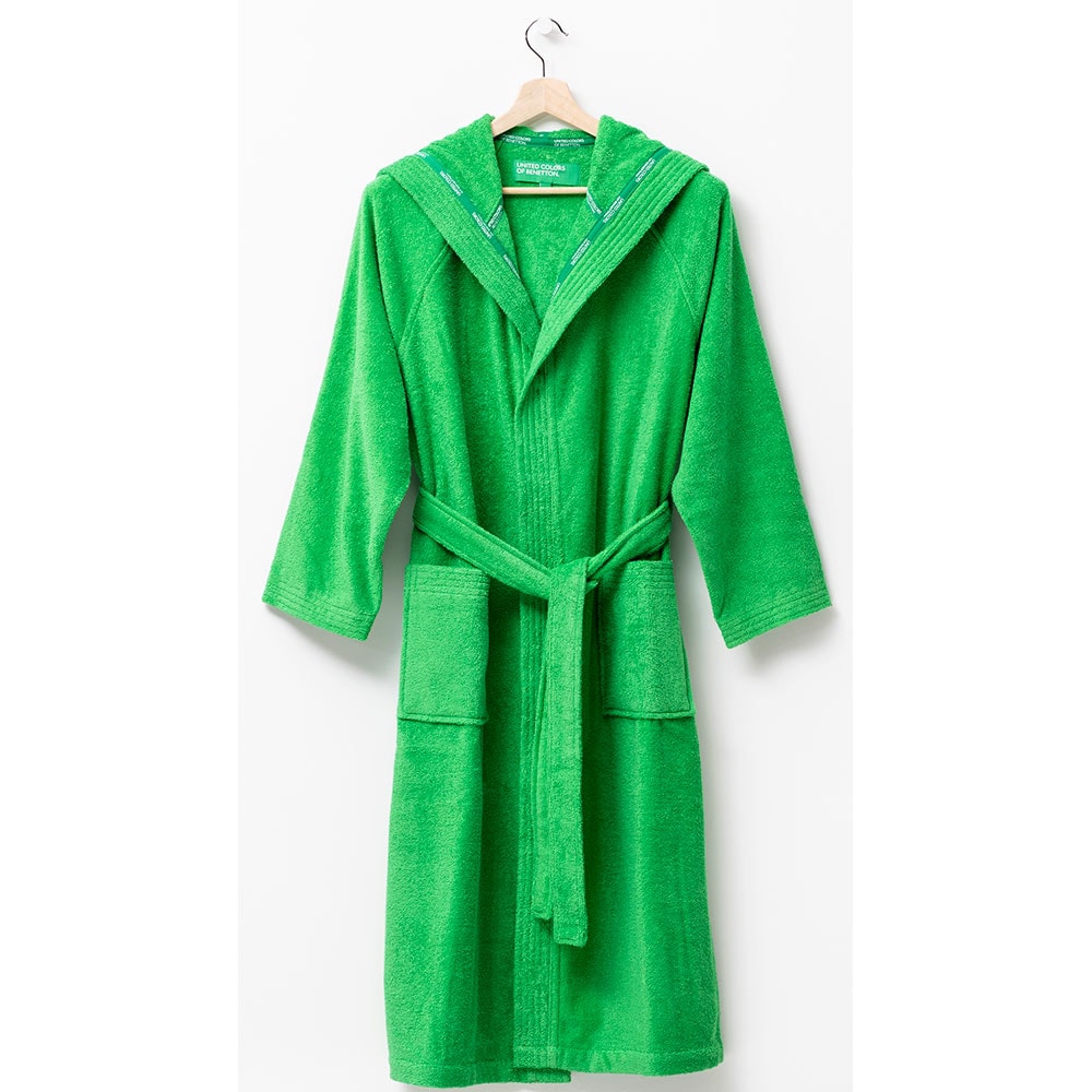 Halat de baie cu gluga BENETTON Rainbow, unisex, bumbac, M/L, verde
