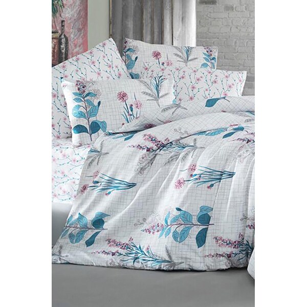 Lenjerie de pat Harmony Turquoise, 1 persoana, 65% bumbac + 35% poliester, 160 x 220 cm, 3 piese