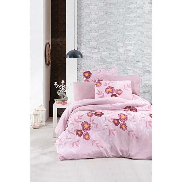 Lenjerie de pat Dahlia Pink, 1 persoana, 65% bumbac + 35% poliester, 160 x 220 cm, 3 piese