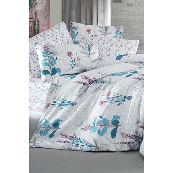 Lenjerie de pat Harmony Turquoise, 2 persoane, 65% bumbac + 35% poliester, 200 x 220 cm, 4 piese