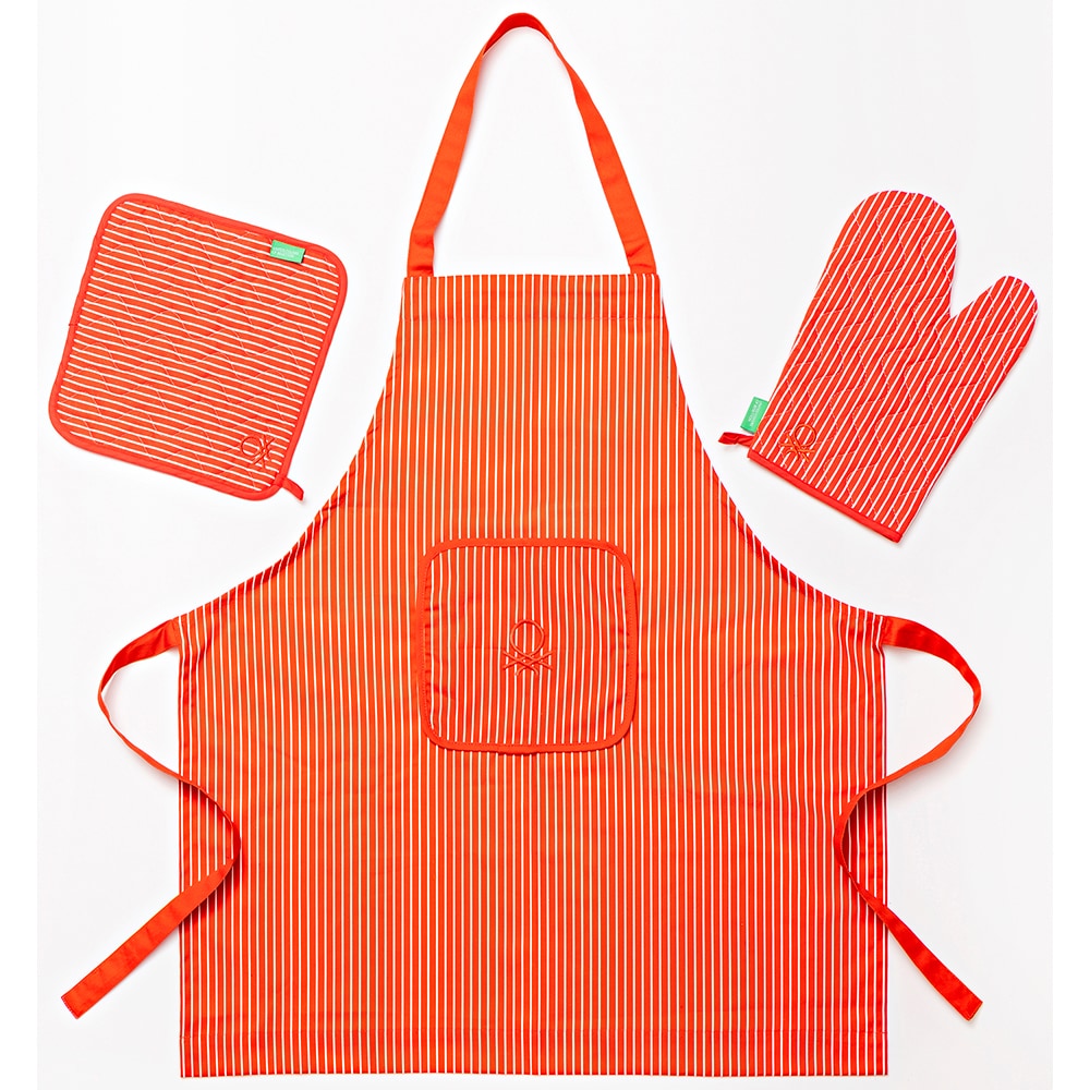 Set bucatarie BENETTON Po, 3 piese, bumbac, rosu