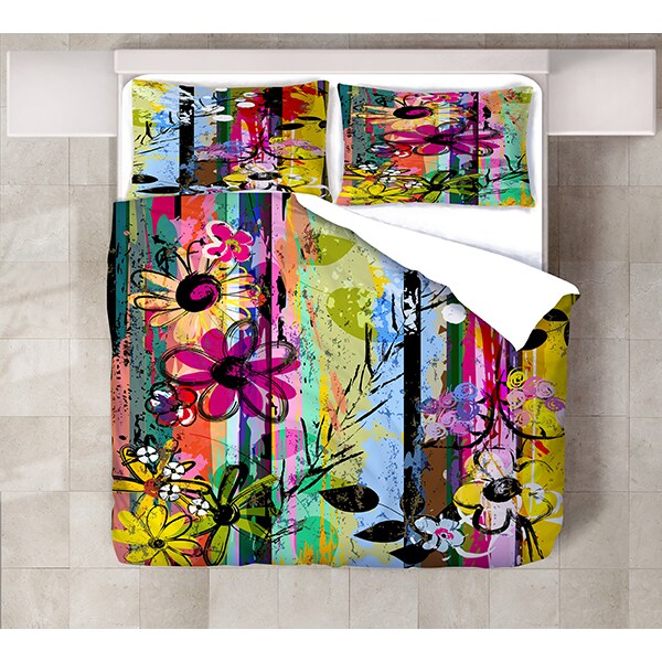 Lenjerie de pat Color Flowers, 2 persoane, 80% bumbac + 20% poliester, 200 x 220 cm, 4 piese