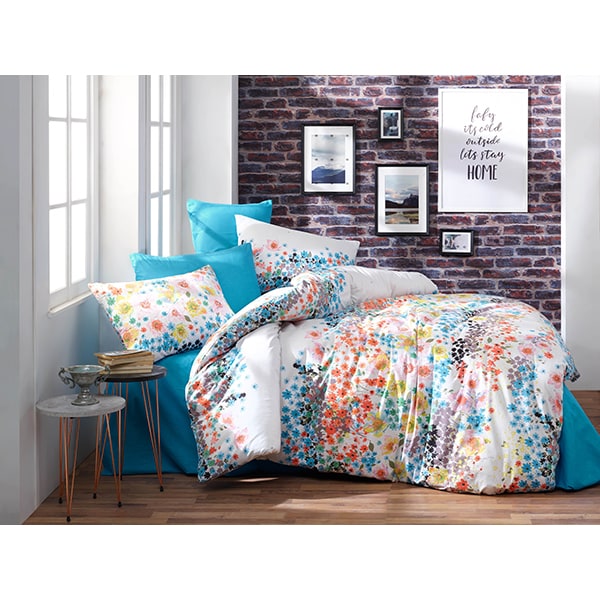 Lenjerie de pat Flowers, 1 persoana, 100% bumbac, 160 x 220, 2 piese