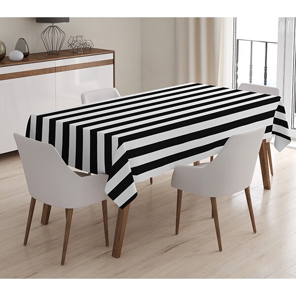 Fata de masa Striped, poliester + bumbac, 120 x 140 cm, alb-negru