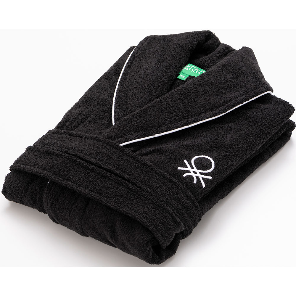 Halat de baie BENETTON Black&White, unisex, bumbac, L/XL, negru