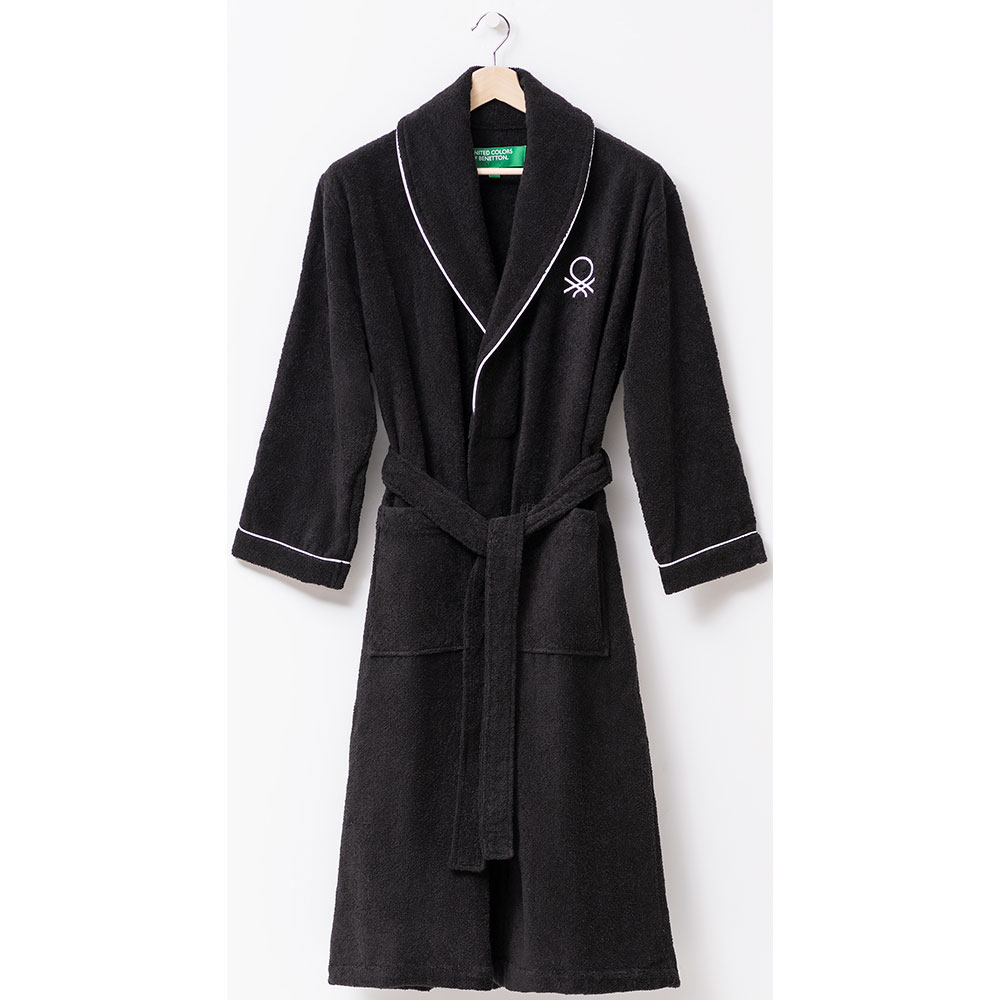Halat de baie BENETTON Black&White, unisex, bumbac, L/XL, negru