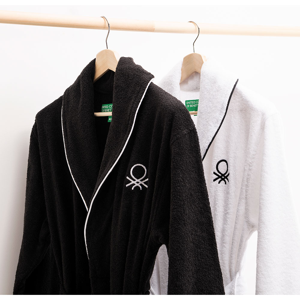 Halat de baie BENETTON Black&White, unisex, bumbac, L/XL, negru