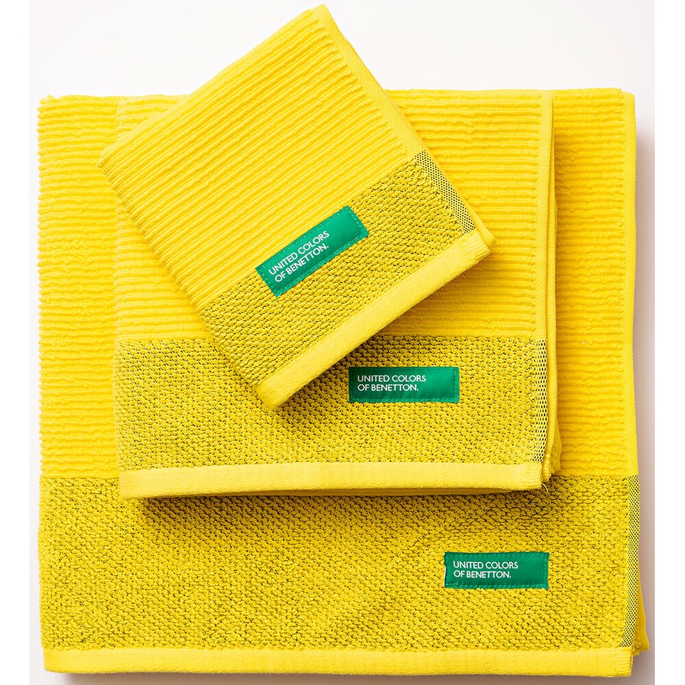 Set 3 prosoape baie BENETTON Rainbow, 70 x 140 cm, 50 x 90 cm, 30 x 50 cm, bumbac, galben