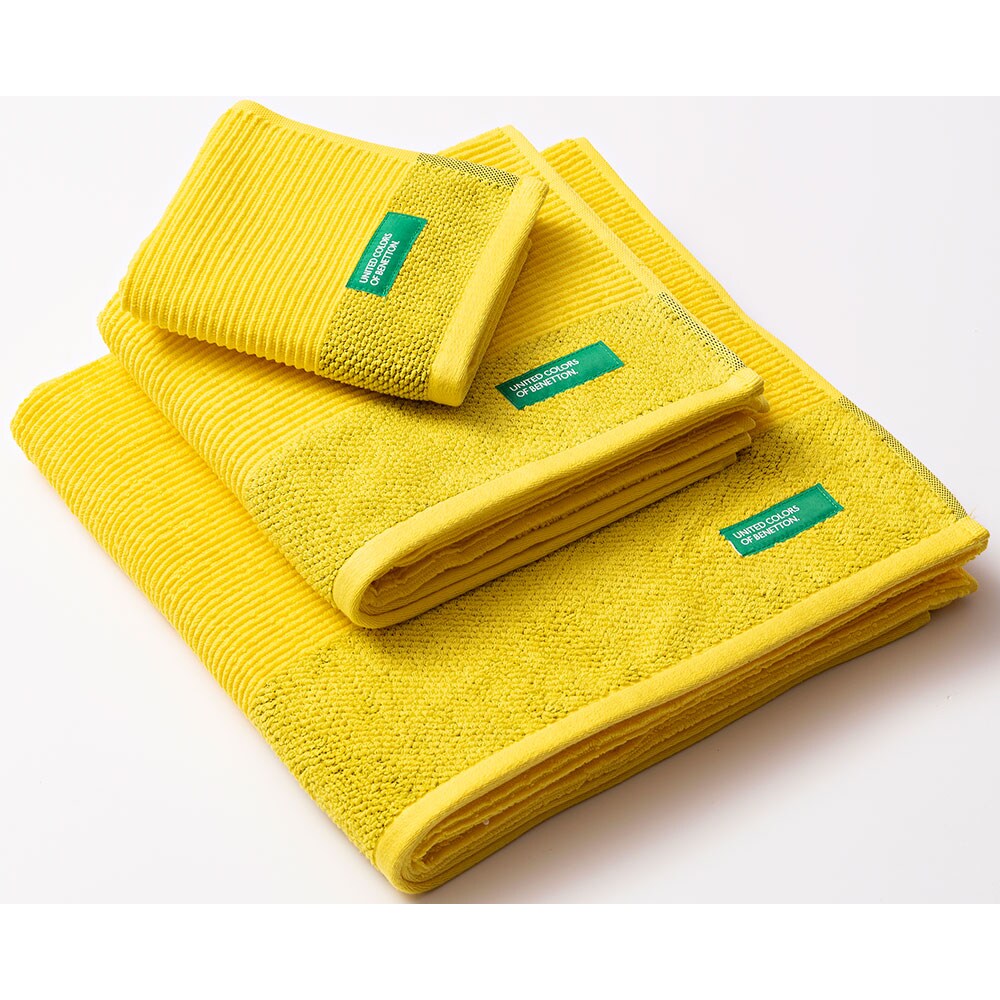 Set 3 prosoape baie BENETTON Rainbow, 70 x 140 cm, 50 x 90 cm, 30 x 50 cm, bumbac, galben