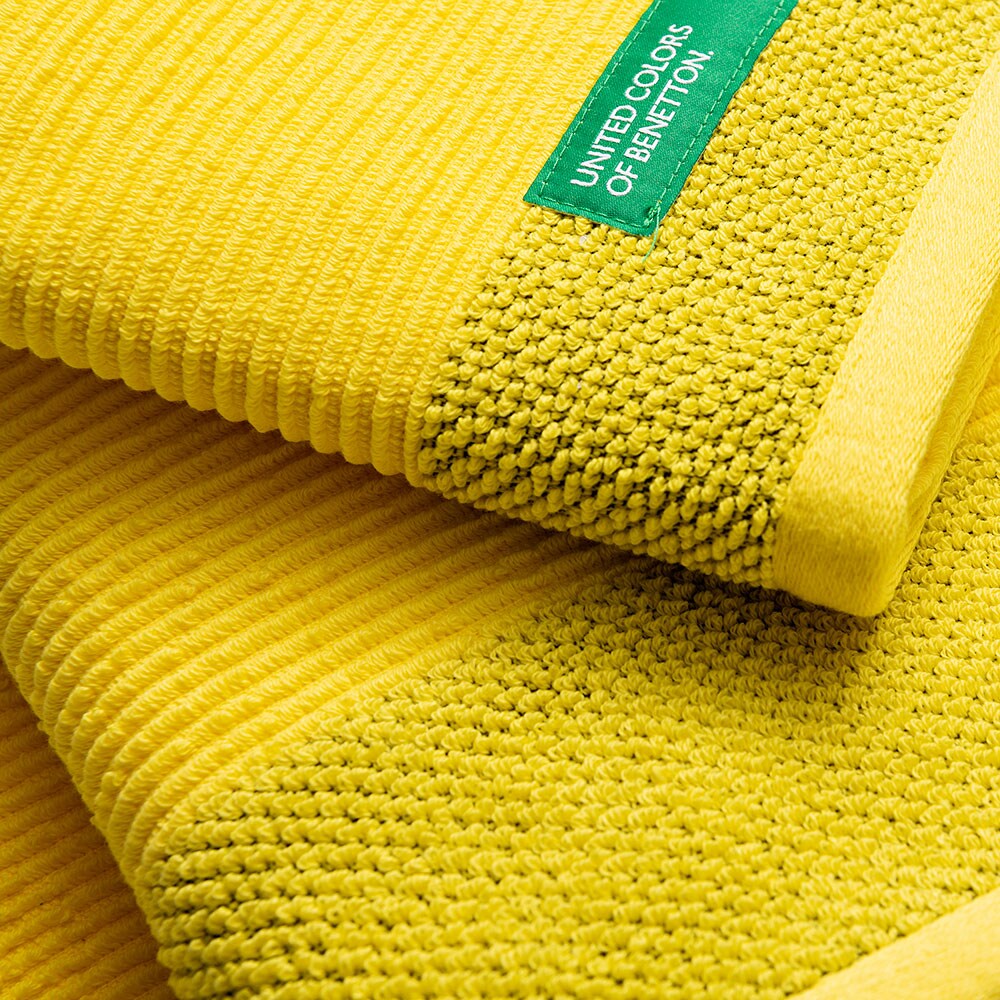 Set 3 prosoape baie BENETTON Rainbow, 70 x 140 cm, 50 x 90 cm, 30 x 50 cm, bumbac, galben