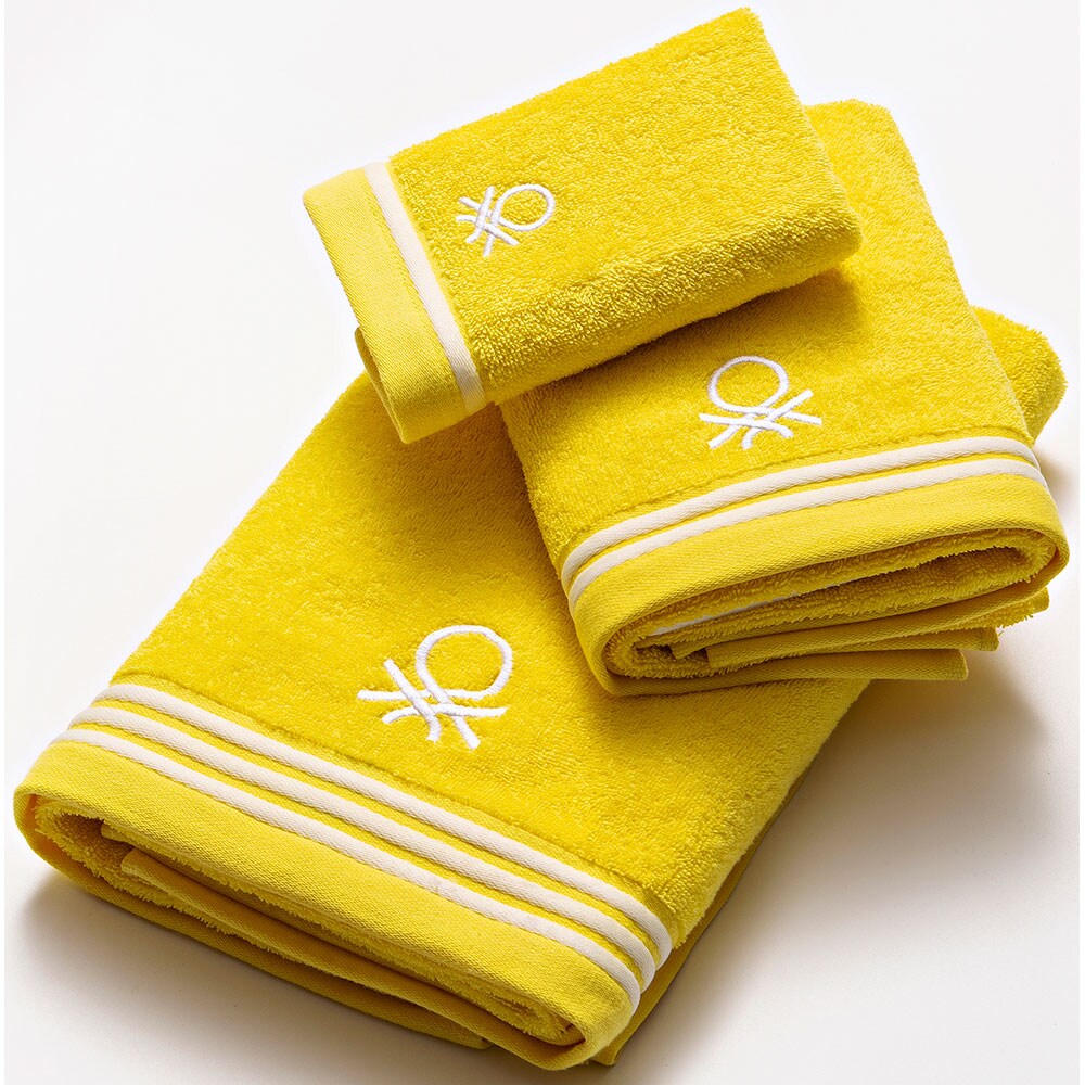 Set 3 prosoape baie BENETTON Rainbow1, 70 x 140 cm, 50 x 90 cm, 30 x 50 cm, bumbac, galben