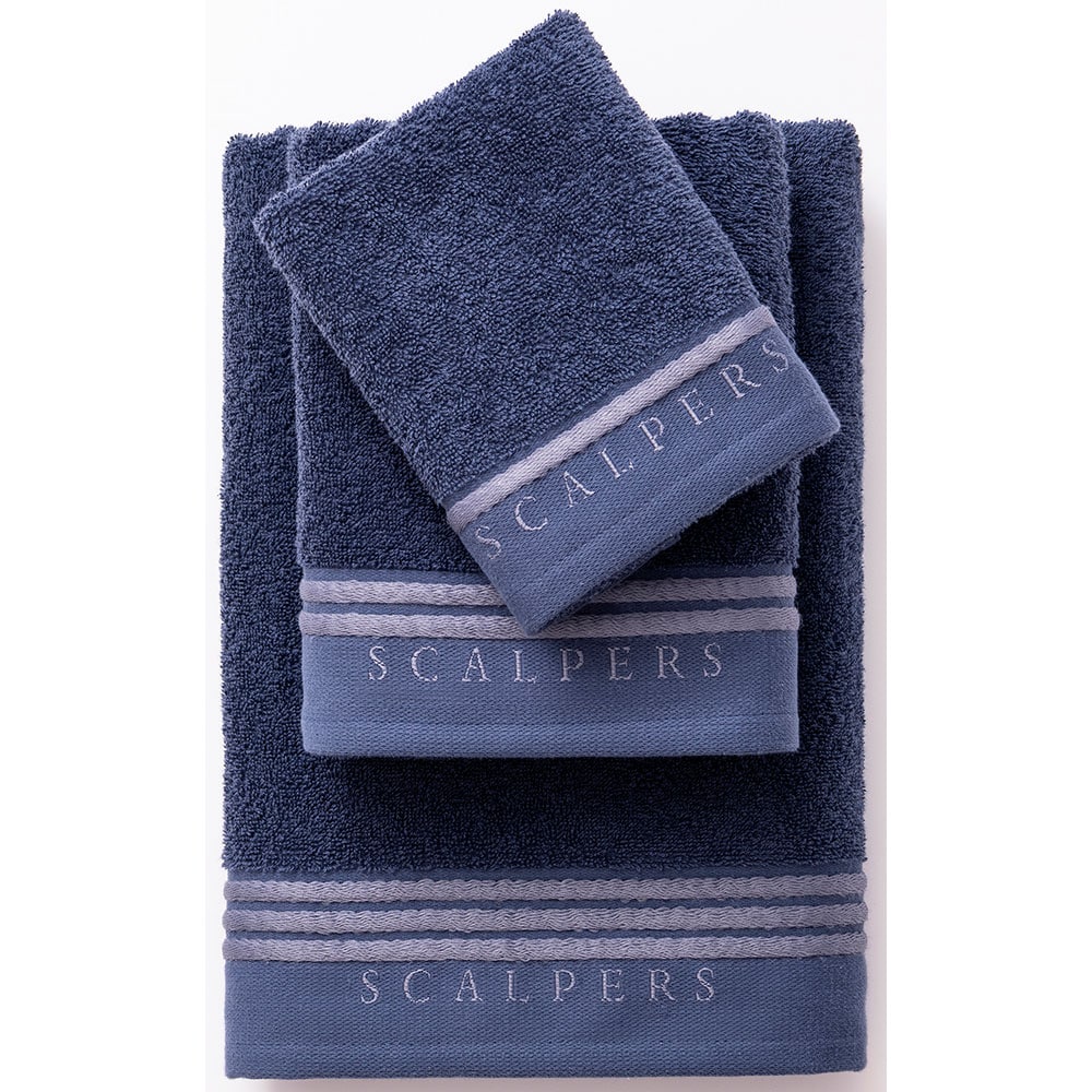 Set 3 prosoape baie Scalpers Home Classic, 70 x 140 cm, 50 x 90 cm, 30 x 50 cm, bumbac, albastru