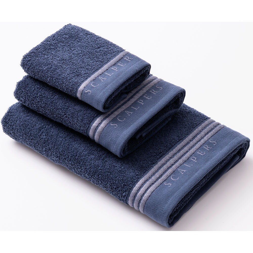 Set 3 prosoape baie Scalpers Home Classic, 70 x 140 cm, 50 x 90 cm, 30 x 50 cm, bumbac, albastru