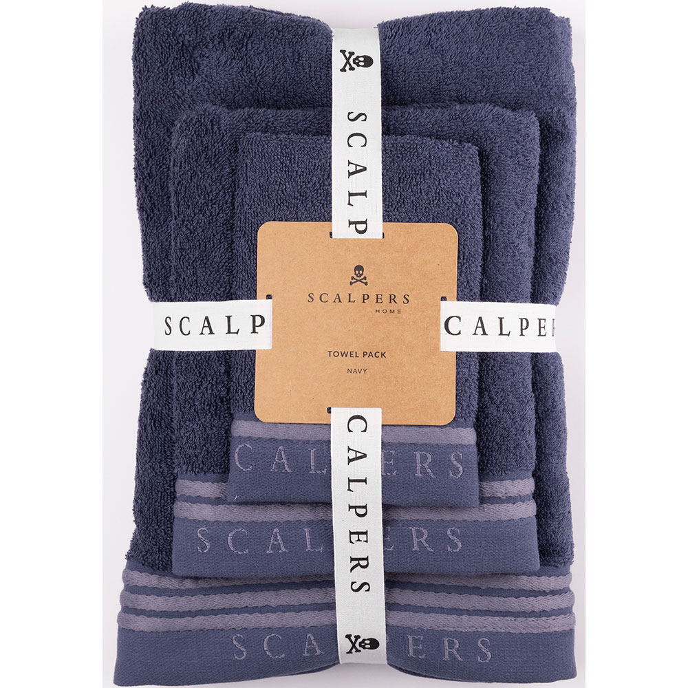 Set 3 prosoape baie Scalpers Home Classic, 70 x 140 cm, 50 x 90 cm, 30 x 50 cm, bumbac, albastru