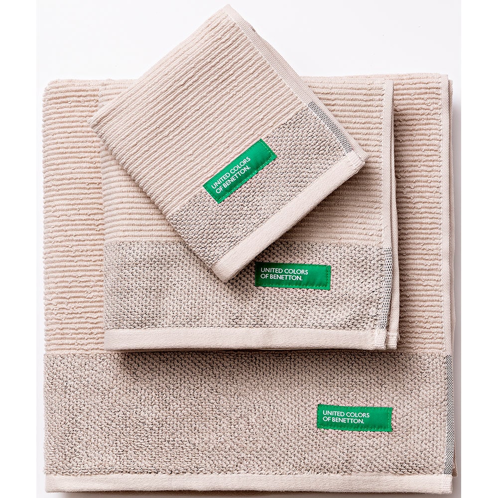 Set 3 prosoape baie BENETTON Tevere, 70 x 140 cm, 50 x 90 cm, 30 x 50 cm, bumbac, bej