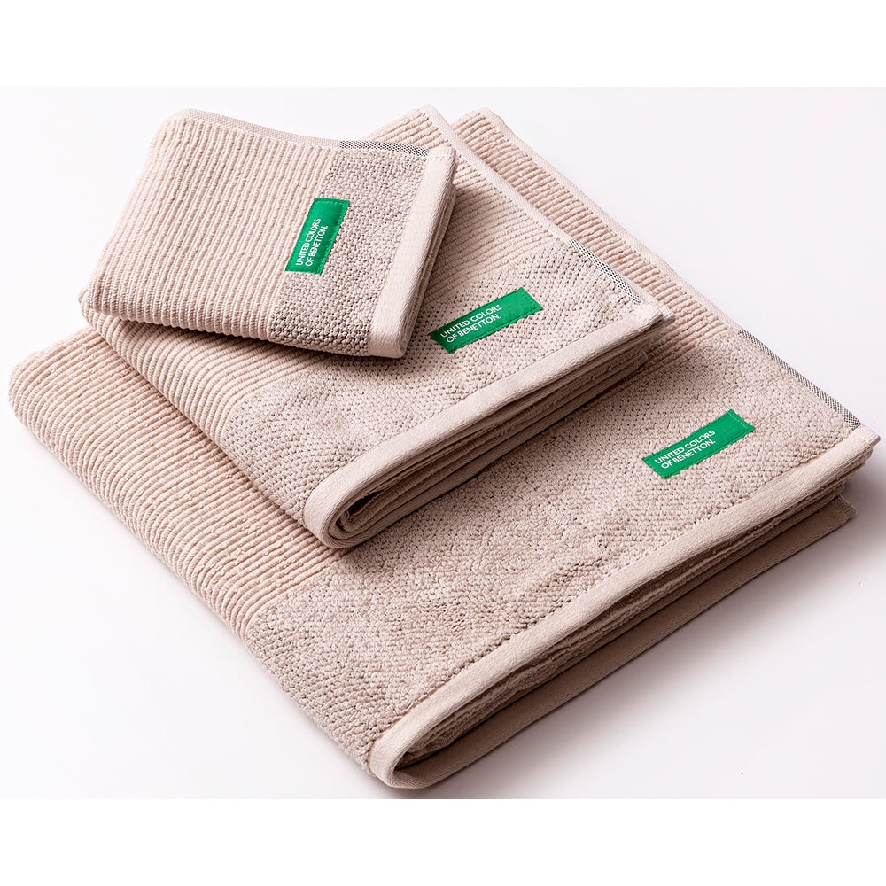 Set 3 prosoape baie BENETTON Tevere, 70 x 140 cm, 50 x 90 cm, 30 x 50 cm, bumbac, bej