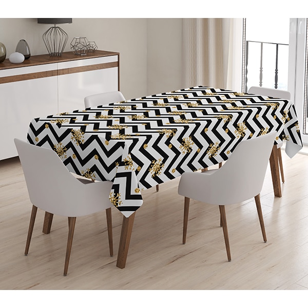 Fata de masa Zigzag, poliester + bumbac, 140 x 180 cm, alb-negru