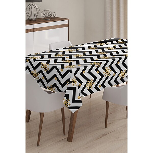 Fata de masa Zigzag, poliester + bumbac, 140 x 180 cm, alb-negru