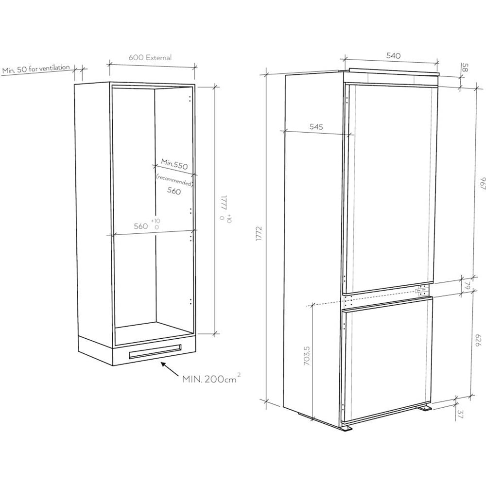 Combina frigorifica incorporabila CANDY CBL3518EVW, Low Frost, 263 l, H 177 cm, Clasa E, Wi-Fi