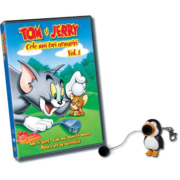 Pachet Tom & Jerry: Cele mai tari urmariri Volumul 1 DVD + Breloc Plopper Pinguin