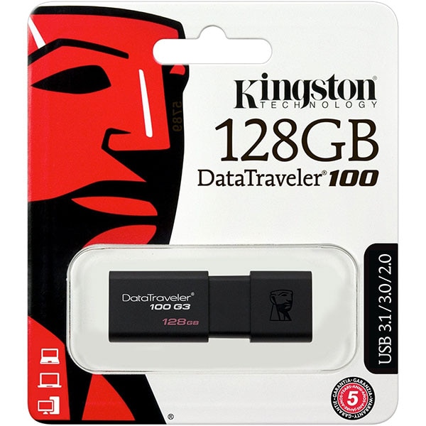 Memorie USB KINGSTON DataTraveler 100 G3 DT100G3/128GB, 128GB, USB 3.0, negru