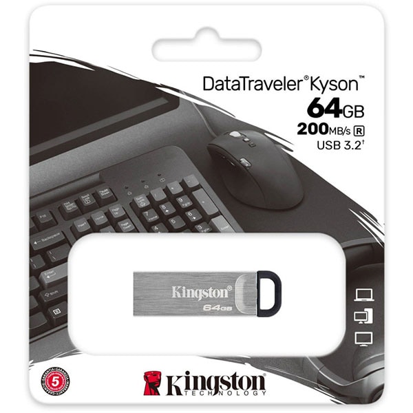 Memorie USB KINGSTON DataTraveler Kyson DTKN/64GB, 64GB, USB 3.2, argintiu