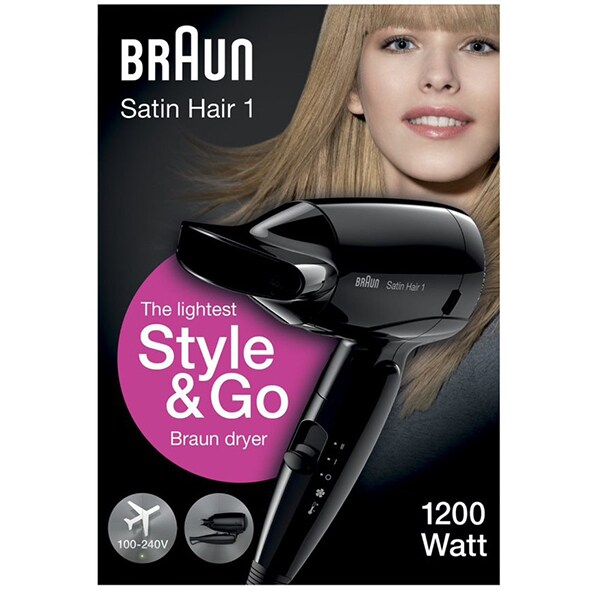 Uscator de par BRAUN Satin-Hair 1 HD130, 1200W, 2 viteze, 2 trepte temperatura, negru