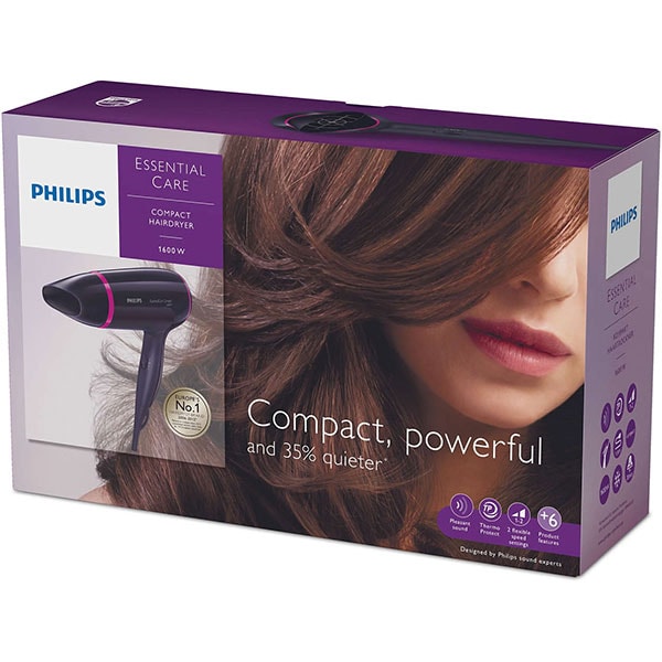 Uscator de par PHILIPS BHD002/00, 1600W, 3 viteze, 3 trepte temperatura, ThermoProtect, negru