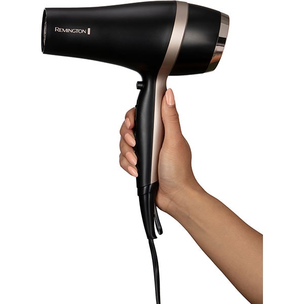 Set REMINGTON D6940GP: Uscator de par 2100W, 2 viteze, 3 trepte temperatura, negru + Perie de par
