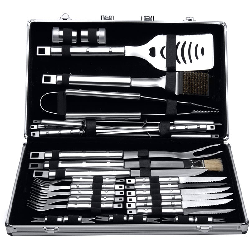 Set ustensile pentru gratar BERGHOFF Cubo 1108325, 33 piese, inox, argintiu