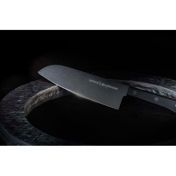 Cutit Santoku SAMURA Shadow SH-0095, 17.5cm, otel, negru