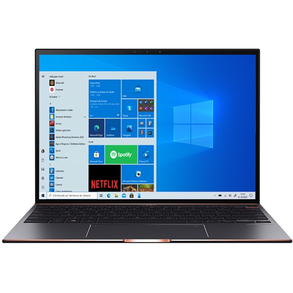 Laptop ASUS ZenBook S UX393EA-HK012T, Intel Core i7-1165G7 pana la 4.7GHz, 13.9" Touch, 8GB, SSD 512GB, Intel Iris Xe Graphics, Windows 10 Home, negru