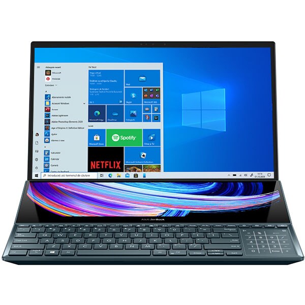 Laptop ASUS ZenBook Pro Duo OLED UX582LR-H2013R, Intel Core i7-10870H pana la 5GHz, 15.6" 4K UHD Touch, 16GB, SSD 1TB, NVIDIA GeForce RTX 3070 8GB, Windows 10 Pro, Celestial Blue