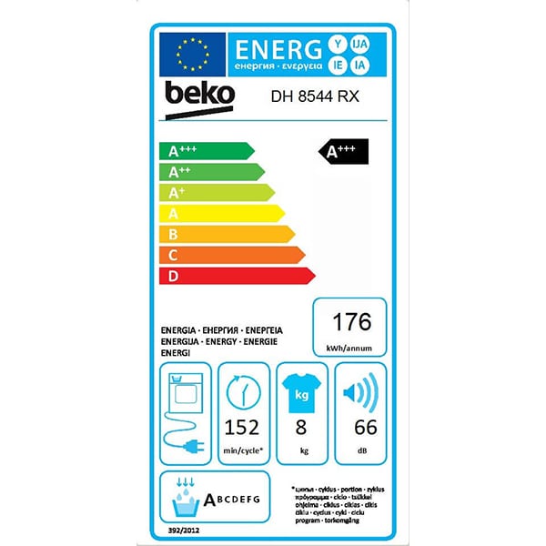 Uscator de rufe BEKO DH8544RX, Rapidry, Pompa de caldura, 8kg, 16 programe, Clasa A+++, alb