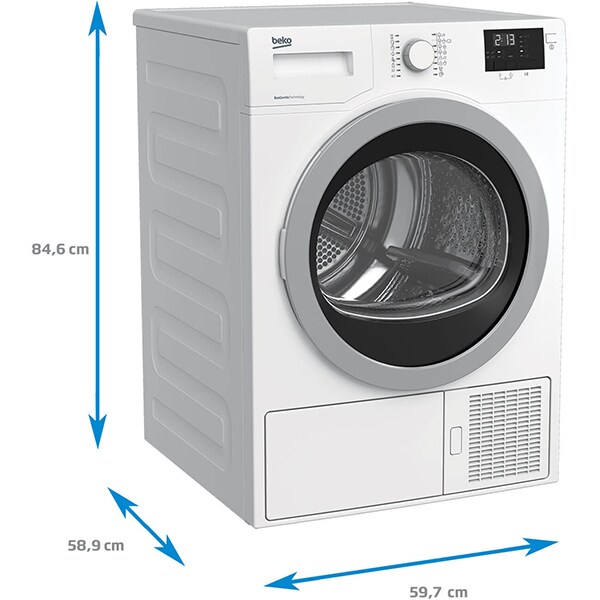 Uscator de rufe BEKO DPS7405GXB2, Pompa de caldura, 7kg, 15 Programe, Clasa A++, alb