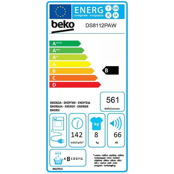 Uscator de rufe BEKO DS8112PAW, Condensare, 8kg, 15 programe, Clasa B, alb