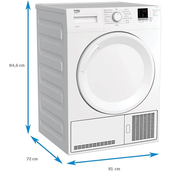Uscator de rufe BEKO DS8112PAW, Condensare, 8kg, 15 programe, Clasa B, alb
