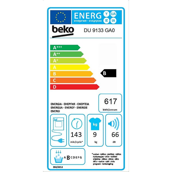 Uscator de rufe BEKO DU9133GA0, Condensare, 9kg, 16 programe, Clasa B, alb