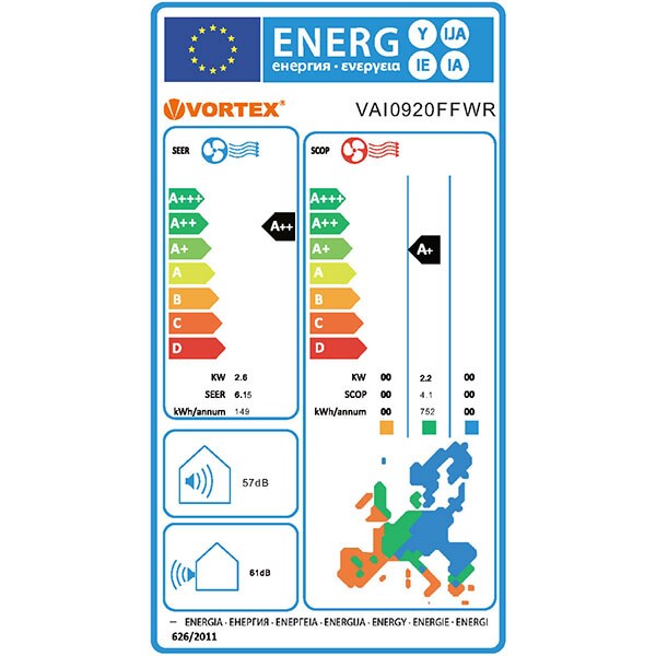 Aer conditionat VORTEX VAI0920FFWR, 9000 BTU, A++/A+, Wi-Fi Ready, kit instalare inclus, alb