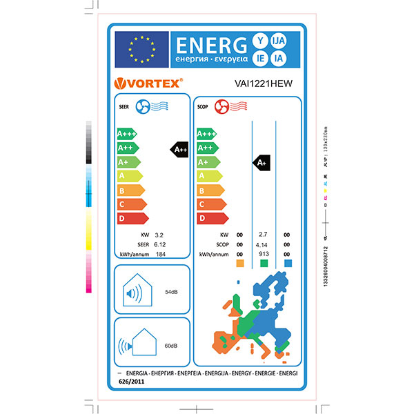 Aer conditionat VORTEX VAI1221HEW, 12000 BTU, A++/A+, Wi-Fi, kit instalare inclus, negru-oglinda
